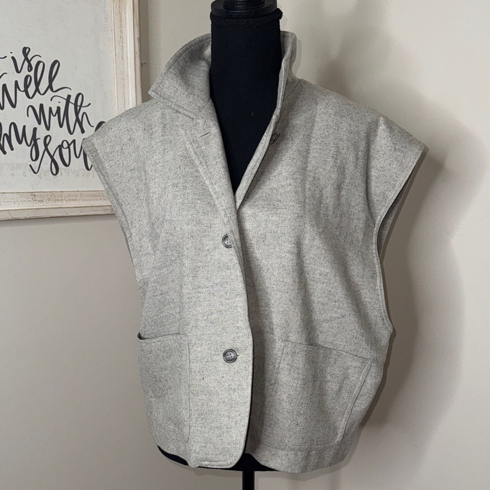 Vintage90s Evan Picone Gray Oversized Button Down Wool Vest Size 14